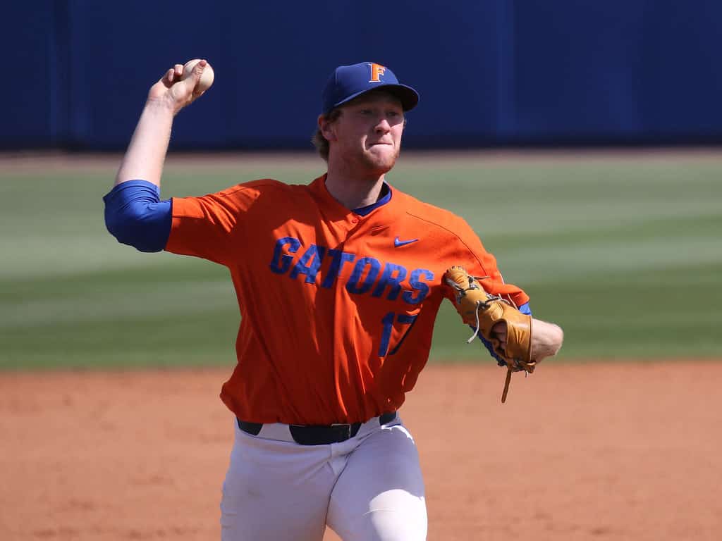 A Florida Gators baseball player in action