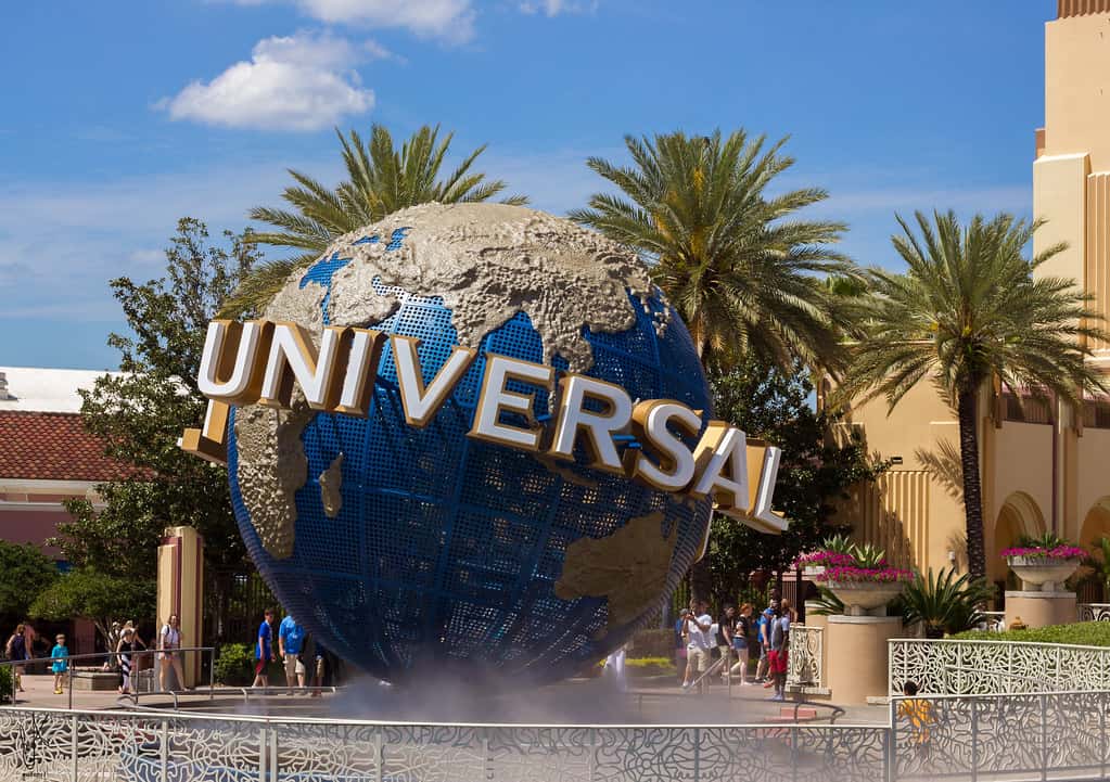 The Universal globe at the entrance to Universal Studios Florida in Orlando